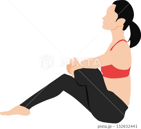 ダイエットする女性のイラストセット(ストレッチ) 132632441