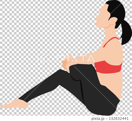 ダイエットする女性のイラストセット(ストレッチ) 132632441