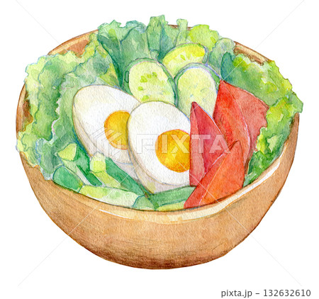 水彩イラスト 新鮮な野菜サラダ 水彩イラスト 新鮮な野菜サラダ 132632610