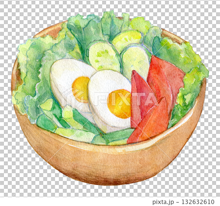 Watercolor illustration: Fresh vegetable salad 132632610