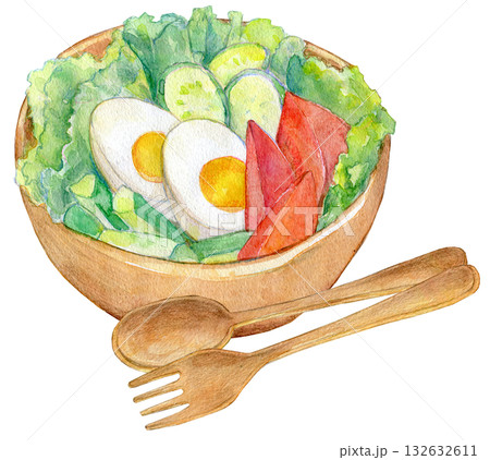 水彩イラスト 新鮮な野菜サラダ 水彩イラスト 新鮮な野菜サラダ 132632611