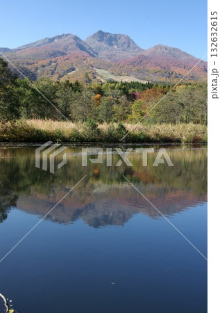 いもり池に映った秋の妙高山 縦位置 いもり池に映った秋の妙高山 縦位置 132632615