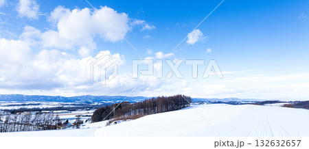 冬の北海道美瑛町の雪が積もった畑の風景 132632657