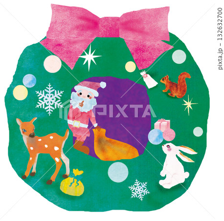 クリスマスリースとサンタたち クリスマスリースとサンタたち 132632700
