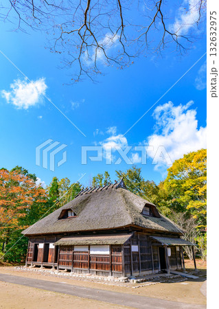 秋　みちのく湖畔公園　紅葉とコキアと古民家 132632975