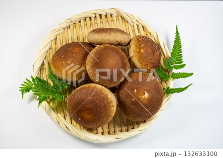 ザルに盛った椎茸 ザルに盛った椎茸 132633100