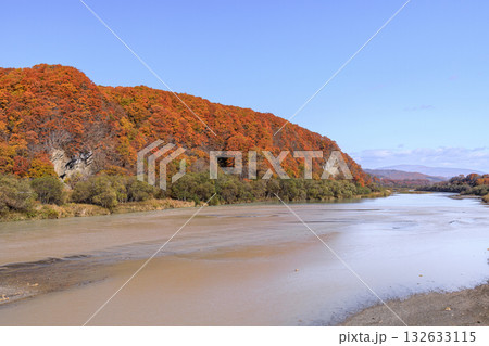 北海道平取町、沙流川沿いの紅葉【10月】 132633115