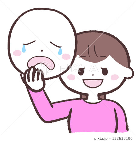 泣いてる仮面の下は笑っている女性のイラスト 泣いてる仮面の下は笑っている女性のイラスト 132633196