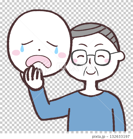 泣いてる仮面の下は笑っているシニア男性のイラスト 泣いてる仮面の下は笑っているシニア男性のイラスト 132633197