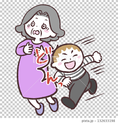 シニア女性にぶつかる走る子供のイラスト 132633198