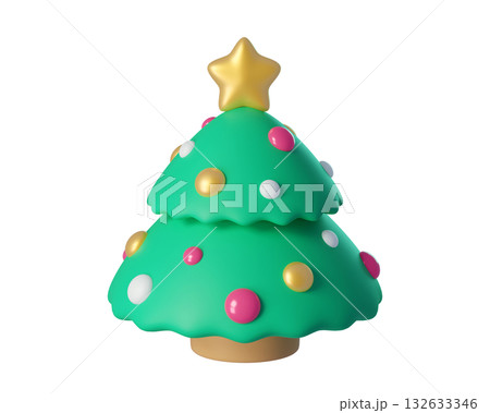 Christmas Tree with toys. Christmas and New Year holidays concept. Stylized icon. 3D rendering  132633346