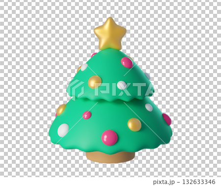 Christmas Tree with toys. Christmas and New Year holidays concept. Stylized icon. 3D rendering  132633346