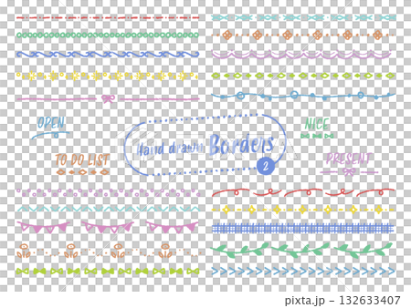 手描きのカラフルな装飾罫線イラストセット 手描きのカラフルな装飾罫線イラストセット 132633407