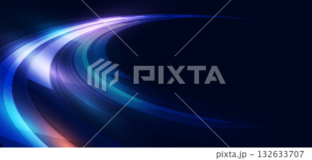 High speed muticolor curved lines on dark blue background. 132633707