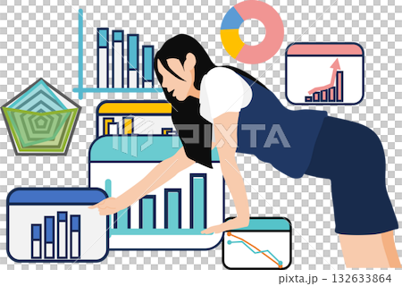 データを分析するビジネスウーマンのイラスト	 132633864