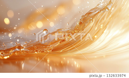 オレンジ色の液体ウェーブ。抽象的かつダイナミックな背景素材 132633974