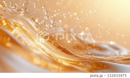 オレンジ色の液体ウェーブ。抽象的かつダイナミックな背景素材 132633975