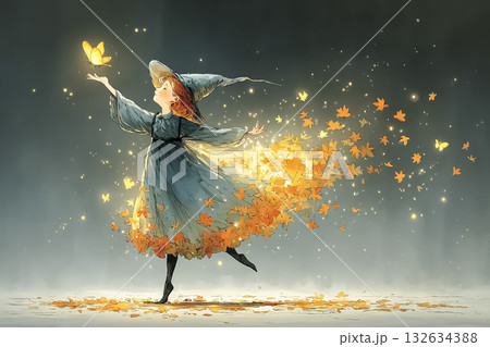 魔女と蝶の妖精の光のダンス 132634388