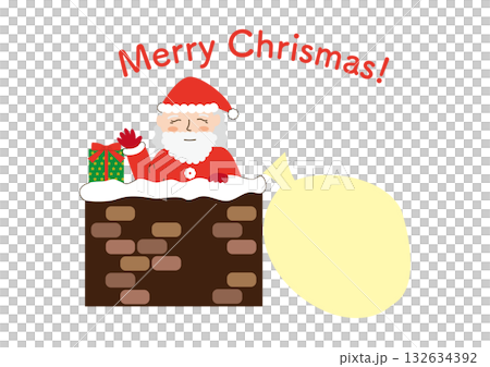Santa Claus entering through the chimney with gifts, with text Santa Claus entering through the chimney with gifts, with text 132634392