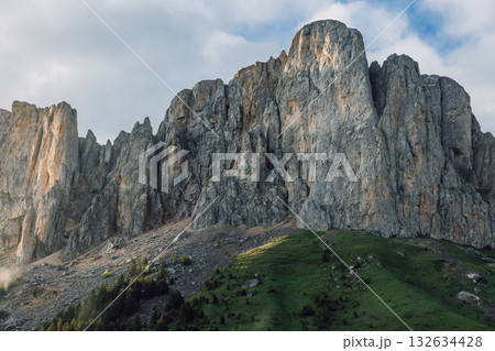 Bolshoy Tkhach mountain with rocks and sunset. The Caucasus Mountains. 132634428