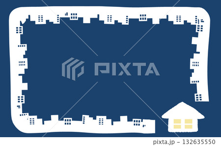 シンプルな住宅街の白いフレームイラスト シンプルな住宅街の白いフレームイラスト 132635550