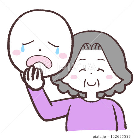 泣いてる仮面の下は笑っているシニア女性のイラスト 泣いてる仮面の下は笑っているシニア女性のイラスト 132635555
