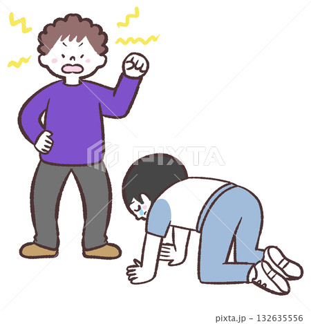 男性を土下座させて怒るイラスト 132635556