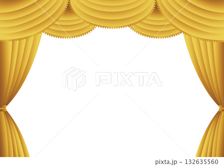 金色の幕　金のカーテン　金色の幕の舞台（ヨコ）背景白 132635560