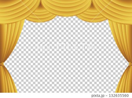 金色の幕　金のカーテン　金色の幕の舞台（ヨコ）背景白 132635560