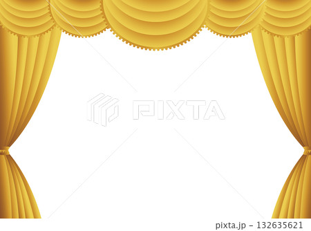 金色の幕　金のカーテン　金色の幕の舞台（ヨコ）背景白 132635621