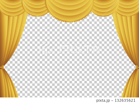 金色の幕　金のカーテン　金色の幕の舞台（ヨコ）背景白 132635621