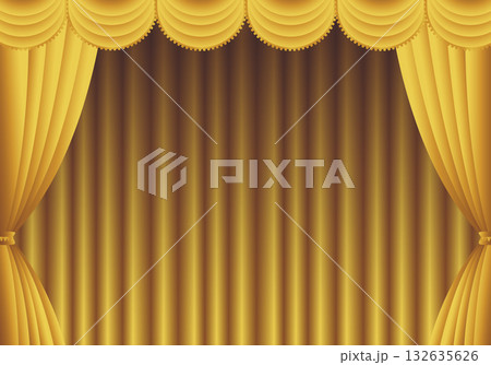 金色の幕 金のカーテン 金色の幕の舞台(ヨコ) 金色の幕 金のカーテン 金色の幕の舞台(ヨコ) 132635626