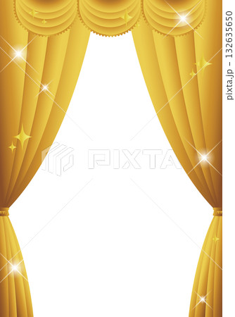 金色の幕 金のカーテン 金色の幕の舞台(タテ)背景白 金色の幕 金のカーテン 金色の幕の舞台(タテ)背景白 132635650