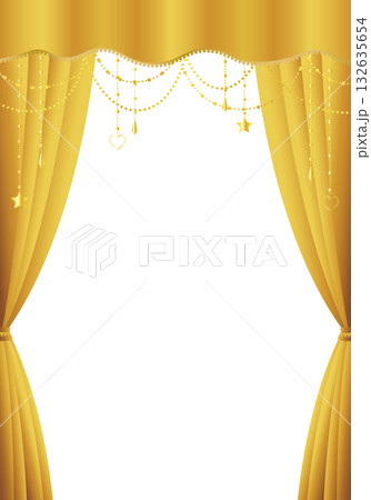金色の幕　金のカーテン　金色の幕の舞台（タテ）背景白 132635654