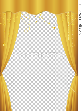 金色の幕　金のカーテン　金色の幕の舞台（タテ）背景白 132635654