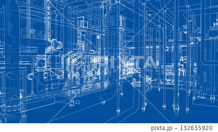 Intricate Industrial Blueprint. Vector 132635920