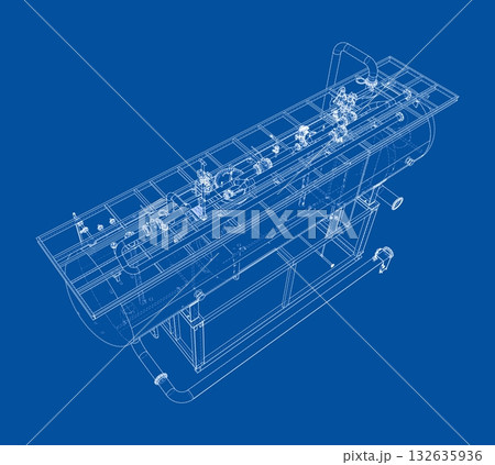 Industrial Machine Blueprint. Vector Industrial Machine Blueprint. Vector 132635936