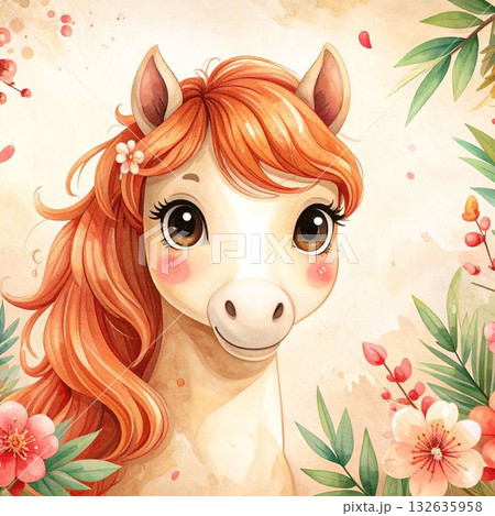 花と可愛い馬 花と可愛い馬 132635958