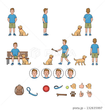 Set with people with their dogs. illustration design. Set with people with their dogs. illustration design. 132635997