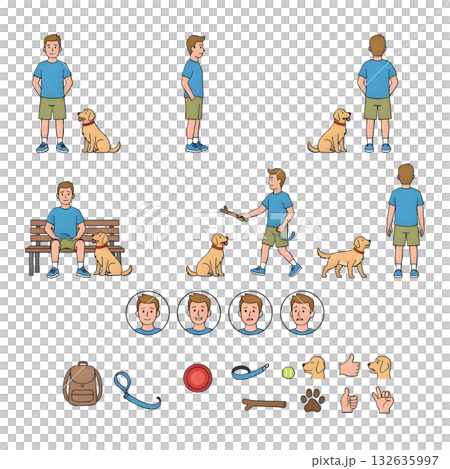 Set with people with their dogs. illustration design. Set with people with their dogs. illustration design. 132635997