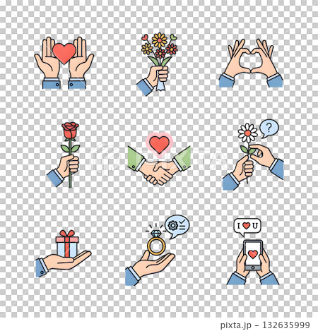 Set of hand gestures giving the heart. illustration design. Set of hand gestures giving the heart. illustration design. 132635999