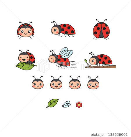 Set of Ladybug character. illustration design. Set of Ladybug character. illustration design. 132636001