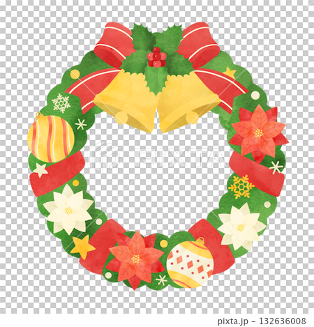 クリスマスリースの手描き水彩イラスト 132636008