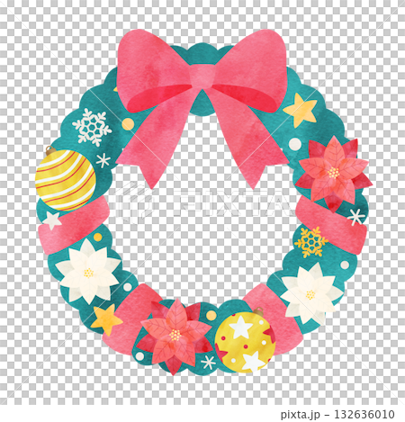 クリスマスリースの手描き水彩イラスト 132636010