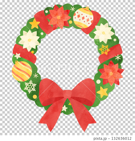 聖誕花圈手繪水彩插圖 132636012