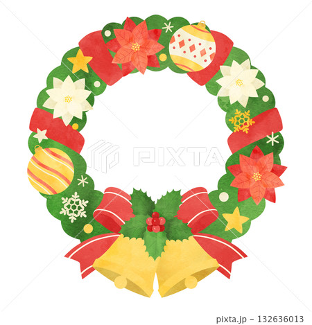クリスマスリースの手描き水彩イラスト 132636013