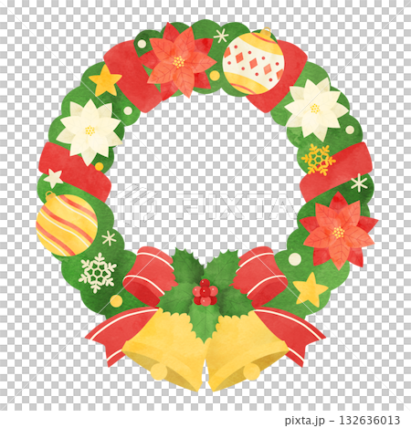 クリスマスリースの手描き水彩イラスト 132636013