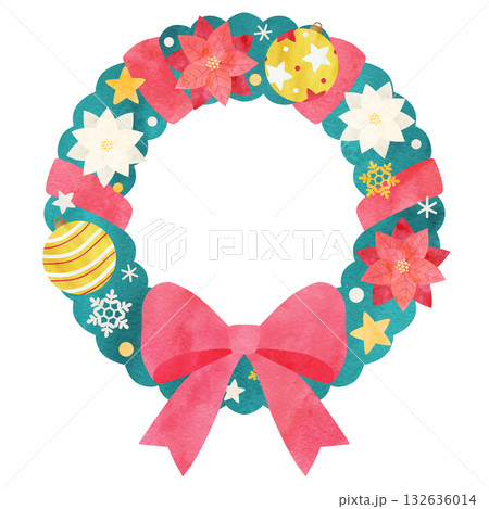 クリスマスリースの手描き水彩イラスト 132636014