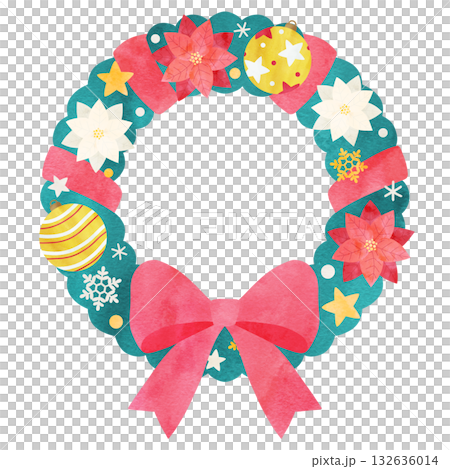 聖誕花圈手繪水彩插圖 132636014