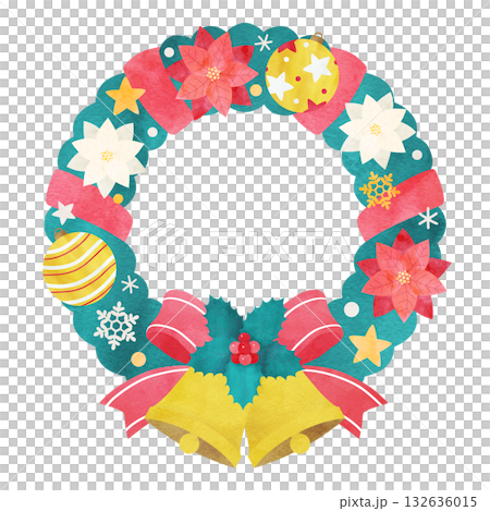 聖誕花圈手繪水彩插圖 132636015